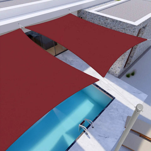 Waterproof Sun Shade Sail Rectangle 10x10 Ft Red Canopy over patio and pool, UV resistant, durable polyester with D rings