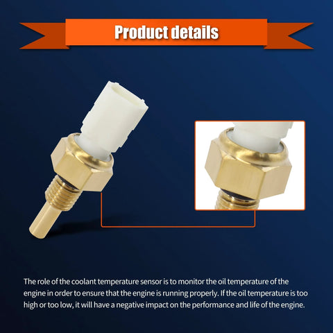 HiSport engine coolant temperature sensor, brass threaded body with white plastic connector, front view
