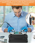 Person using Extra Magnetic Soldering Third Hand With Alligator Clips 4 Gooseneck Arms Soldering Station PCB Board Holder