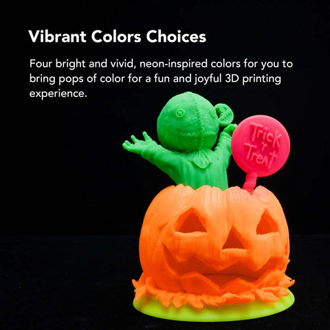Hella Vivid 405nm UV Curing 3D Printer Resin For Dlp Lcd Printers Neon Pumpkin photopolymer model with green figure and orange pumpkin.