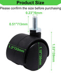 Side view of a 1 Inch Stem Swivel Casters Set Of 4, M6 Threaded Stem, 360 Degree Rotation, Heavy Duty Replacement Castor with dimensions