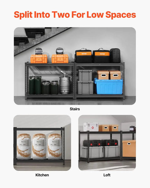Badass Ultra Heavy Duty Four Tier Garage Storage Shelves With 2400 Lb Load Capacity Adjustable Steel Utility Racks for kitchen and loft usage.