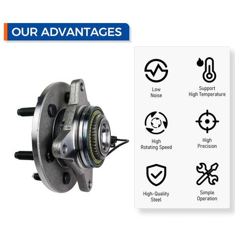 Heavy Duty Front Wheel Hub And Bearing Assembly For 4WD 4x4 Trucks 6 Lug With ABS showing advantages and features.