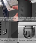 Premium Heavy Duty EV Charger Lock Box features laser-welded seams, zinc alloy hinges, and cable exit seal, ensuring durability.