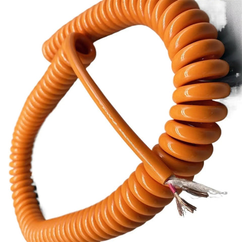 Heavy Duty Spring Power Cord 3 Core 17Awg Telescopic Extension Cable Oil Resistant Polyurethane Jacket coiled orange wire.