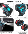 Adjustable features of the Cordless Electric Rivet Nut Gun With Rechargeable High Capacity Battery And Automatic Riveting For M3 Through M12 Sizes.