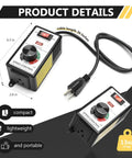 AC 120V 15A Speed Controller Regulator For Router, Fan, And Polishing Machines With 4000W Capacity, dimensions shown, cable length 36 inches