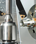 21-piece indexable lathe tool set with 7 shanks in use for turning and threading, showcasing durable carbide inserts and precise machining.
