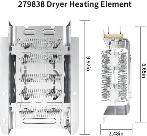 279838 Dryer Heating Element Compatible With Whirlpool Kenmore Maytag Amana Crosley Electric Dryers with dimensions