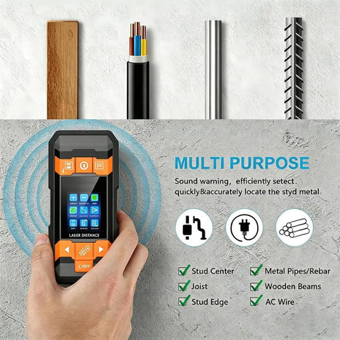 Dead On 4 In 1 Stud Finder Wall Scanner With Laser Range Finder for accurately locating wood studs and metal conduits.