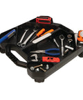 Rolling Tool Creeper Caddy Tray With Five Compartments For Mechanic Garage And Workshop Organization Durable Black 17.13 By 15.75 By 4.75 Inches Mobile Rolling Tool Storage Tray