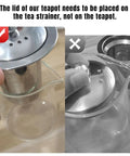 Correct and incorrect lid placement on a Stovetop Safe Glass Teapot 550ml With Removable Stainless Steel Infuser.