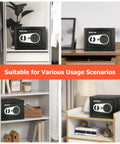Heavy Duty Fireproof Safe Box Featuring Bright Sensor Light And Portable Fireproof Sack Solid Digital Keypad Lock on shelves and desks.