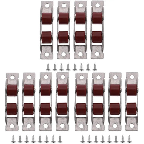 12 Pack Rock Solid Sliding Door And Window Sash Pulleys Featuring Double Wheel Rollers Easy Install Replacement Hardware with screws.
