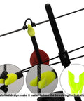 Close-up of 12 Pack Arrow Nocks With 6.2mm Inside Diameter Plastic Insert Nocks For Archery Hunting Curved Yellow Design Built For Fast Shooting And Year Round Durability attached to a bowstring.