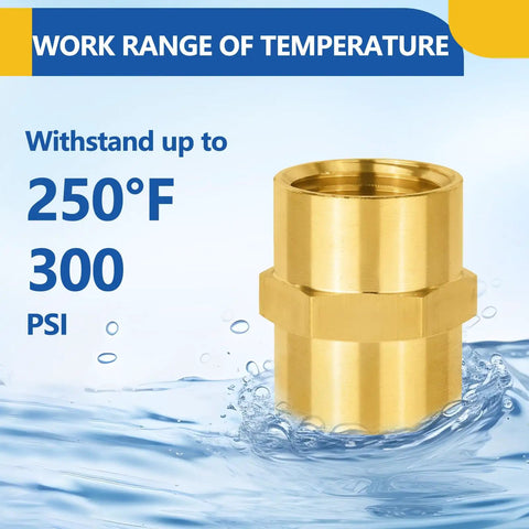Ten Pack Brass Pipe Fittings Coupling One Half Inch NPT Female To One Half Inch NPT Female Withstanding 250°F Image