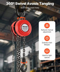 1 Ton Hand Chain Hoist With 10 Ft Lift Height And Galvanized G70 Chain in a warehouse setting with 360-degree swivel feature