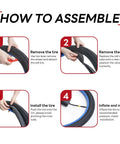 Instructional guide for assembling 26x1.50 to 1.75 bike inner tube with Schrader valve for 26-inch road mountain city cruiser bikes.