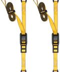 Heavy Duty 1 Inch By 12 Foot Cam Buckle Straps Set, 2 Pack, 500 Lbs Safe Working Load And 1500 Lbs Break Strength, Black And Yellow