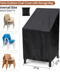 2 Pack Outdoor Chair Covers For Stackable Dining Chairs, Waterproof Weatherproof High Back Patio Covers, black cover on stacked chairs