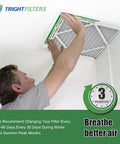 Person installing 10x10x1 Air Filter 6 Pack, Durable MERV 8 Pleated HVAC Replacement For Your Home AC Furnace in ceiling vent.