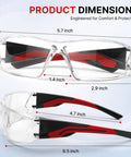 Thirty Pack Clear Safety Glasses For Men Bulk Hustle Ready Wrap Around Fit keeps sight crystal clean with dimensions shown.
