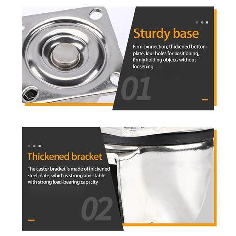 Set Of 4 Heavy Duty Swivel Casters With Locking Brakes 3 Inch Universal Wheels showing sturdy base and thickened bracket detail.
