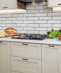 Modern kitchen with 30 Pack Solid 3 Inch Rounded Foot Arch Kitchen Cabinet Handles Matte Black Finish Curved Drawer Pulls installed.