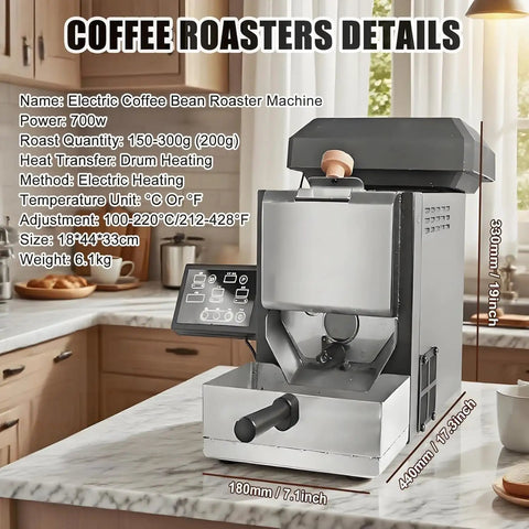 Electric Coffee Bean Roaster With Auto Baking And Transparent Viewing Drum For Home Barista Setup Built In Dust Collector in kitchen.