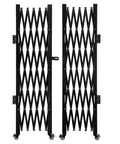 Badass Hella Secure Double Folding Security Gate With Heavy Duty Steel Caster Wheels, black accordion design for property control.