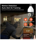 5MP PtZ Security Camera With E27 Bulb Socket Dual Band Wifi For Snagging Action And Color Night Vision Out To 65 Feet showing motion detection alert and tracking features.