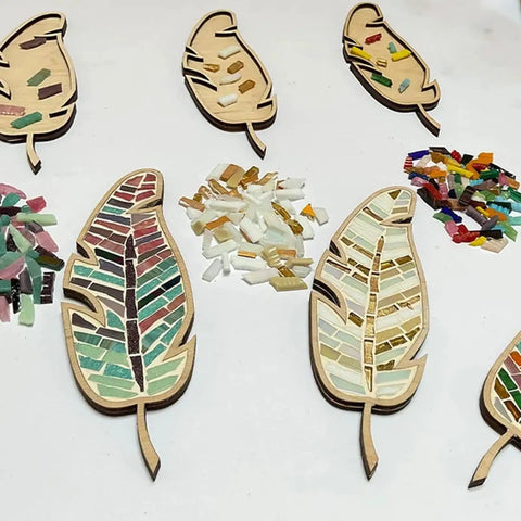 DIY Mosaic Kit For Adults With Feather Bird Cat And Heart Designs, Christmas Gift For Crafters, Includes Grout And Tools