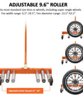 Built Like A Tank Heavy Duty Tire Dolly With 350 Lbs Capacity And Industrial Grade Steel Frame Featuring Smooth Swivel Casters For No Sweat Garage Auto Repair Shop Work with adjustable roller and tire specifications.