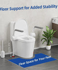 Toilet Safety Rails For Seniors Featuring Flip Up Arm Rests And Height Adjustable Rear Legs For Smooth Standing Help and firm bathroom grip near toilet.