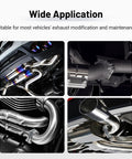 1.75 Inch Split Flange Repair Kit For Exhaust Pipes Carbon Steel Oval Pipe Connectors With Hex Socket Bolts Heavy Duty Exhaust Swap Tight Seal images showcasing various exhaust setups and modifications.