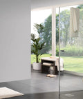 Straight Up Heavy Duty 90 Degree Glass Door Hinges Stainless Steel 304 Matte Black Wall Mount Frameless Shower Door Hardware in modern bathroom.