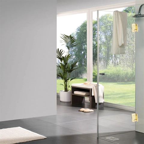 Straight Up Heavy Duty 90 Degree Glass Door Hinges Stainless Steel 304 Matte Black Wall Mount Frameless Shower Door Hardware in modern bathroom.