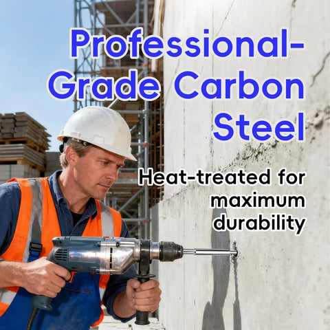 Worker using drill on concrete wall with Precision SDS Plus Setting Tool For Three Eighths Inch Drop In Anchors In Concrete And Masonry Installations