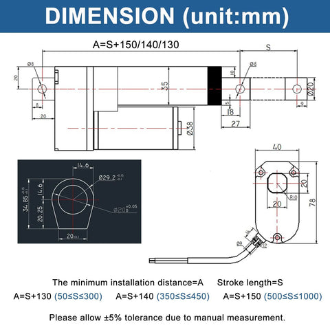 JQDML 12V heavy-duty linear actuator with 4-inch stroke, IP65 waterproof, mounting brackets.