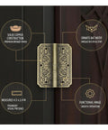 No Fuss Surface Mount Decorative Hinge In Solid Copper Bronze Finish For Cabinet Doors 4.3 By 2.4 Inches with bat motif on door