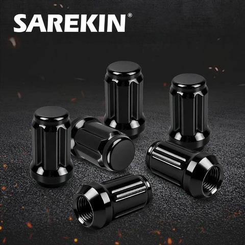 Built Tough M12x1.5 Spline Lug Nuts Featuring A Durable Black Finish and Secure Closed End Acorn Shape, six shown
