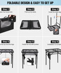 Assembly steps for Foldable Grill Table For Outdoors, Lightweight Aluminum Frame, Height Adjustable From Low To Tall