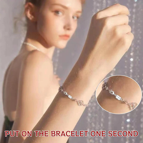 Woman using Six Pack Magnetic Clasp Set for Necklaces and Bracelets, 18K Gold and Silver Lobster Clasps, Easy Magnetic Closures