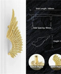 Official Top Shelf Solid Brass Angel Wing Cabinet Handles And Knobs With Slick Matte Gold Plating For Wardrobes And Dresser Doors Badass Durable Upgrade Pieces, side view with dimensions.