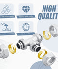 Six Pack Three Quarter Inch Equal Air Piping Fittings Brass Nickel Plated For Shop Compressed Air Line System 200 Psi, corrosion resistant