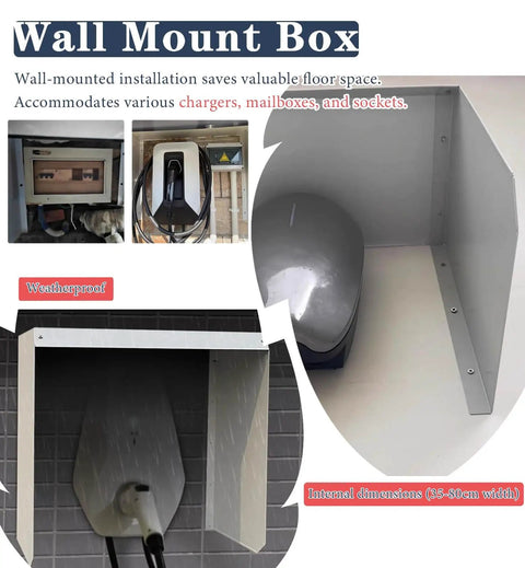 Built Like A Tank EV Charger Cover With Magnetic Wall Mount Durable Acrylic Weather Seal keeps Electric Vehicle gear dry outdoors with adjustable width.