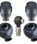 Heavy Duty Three Quarter Inch Heim Joint Boots And Rod End Dust Seals High Temp Resistant Silicone Covers Built Tough As Nails For Rough Off Road Suspension Work Badass Heat Resistance That Slays In Any Terrain 4 Pack showing four silicone boots and a rod end.