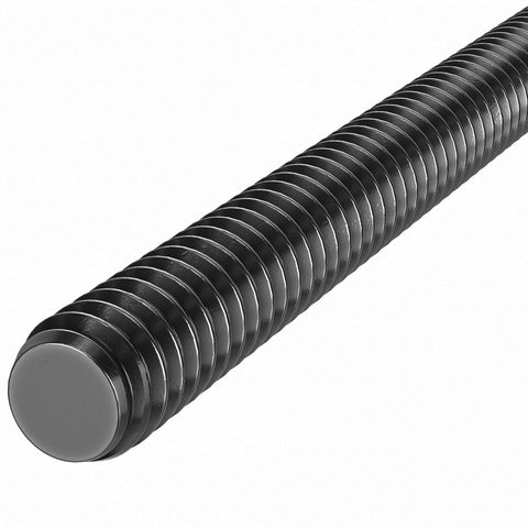 Side view of a 5-inch black oxide all-thread stud rod with 1/2-13 threads.