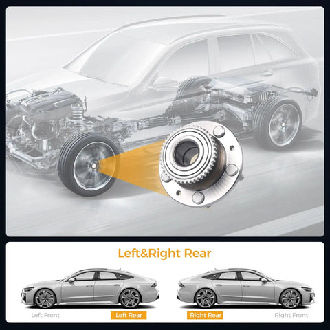 2Pcs 512271 Rear Wheel Hub Bearing Assembly Heavy Duty Replacement close-up of rear hub on a car showing fitment details.