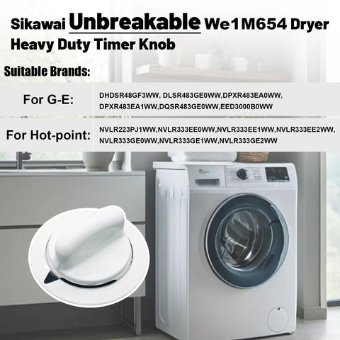 Beefed Up Dryer Timer Knob With Metal Ring Replacement For GE Hotpoint Dryers White With Chrome Trim Black Indicator Replaces WE1M654